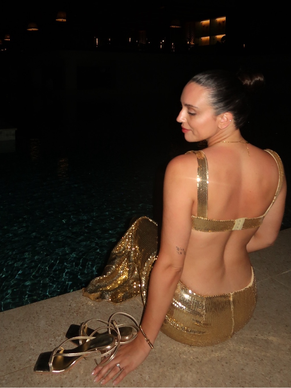 MESHKI Adoria Gold Sequin Cutout Column Dress - Picture 6 of 6